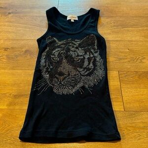Yvette Mandell | LSF | Rare Black Rhinestone Embellished Tiger Ribbed Tank Top